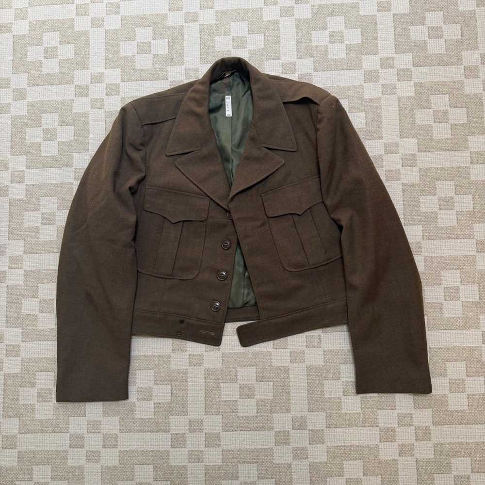 Vintage US Military Ike Jacket Wool Field Coat Olive Drab 40R WWII Style Mens
